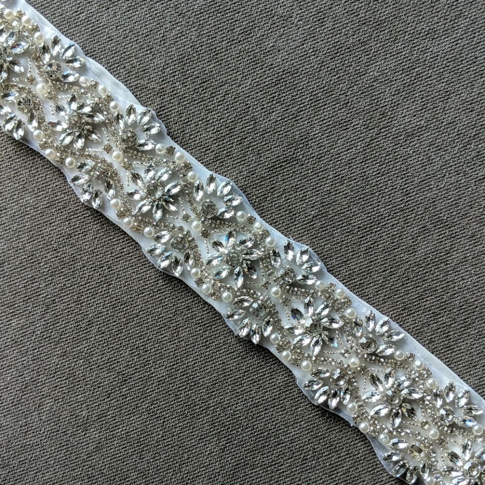 Rhinestone Wedding Dress Sash Belt White Chiffon